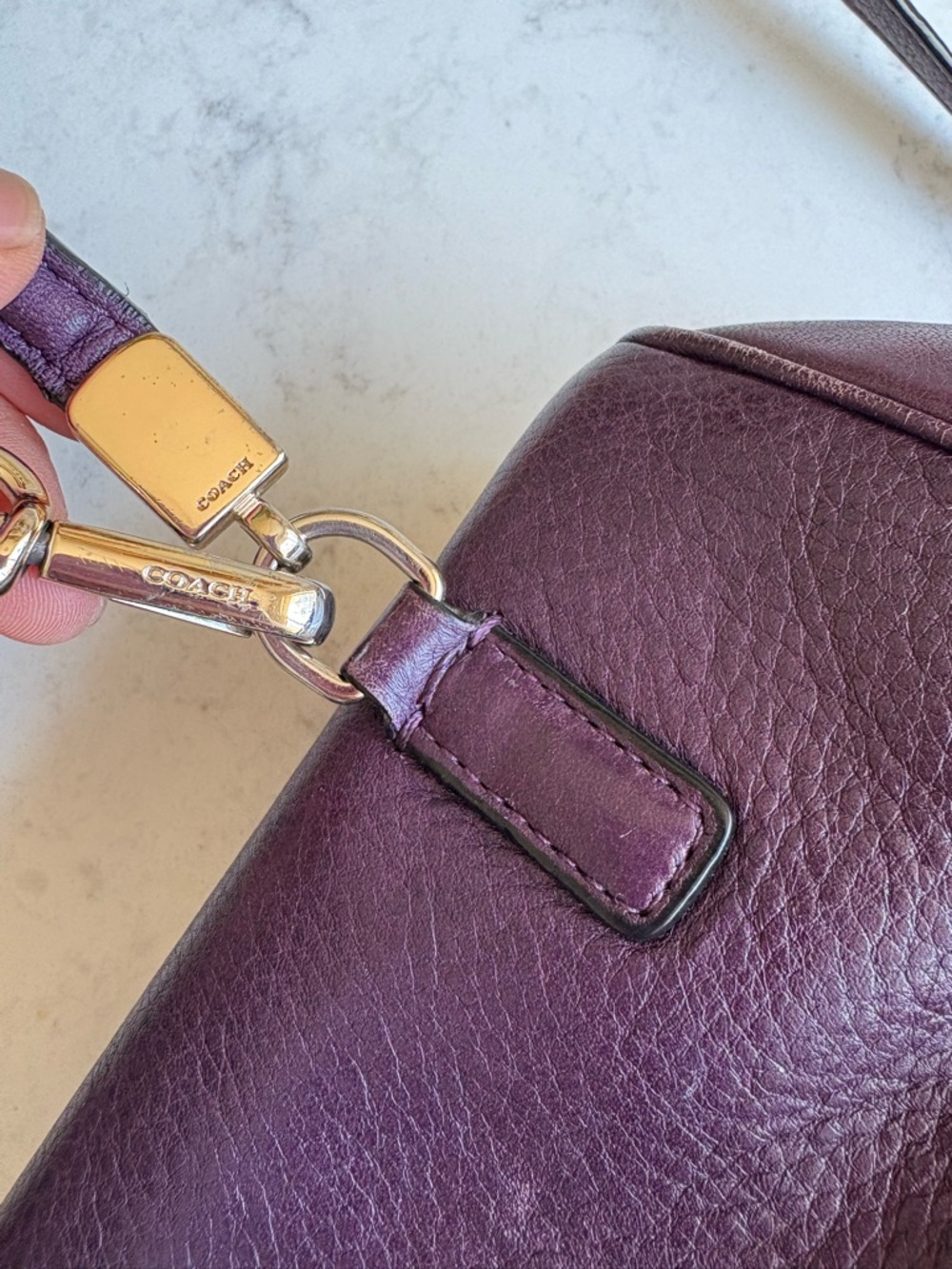 Coach Plum Leather Satchel Handbag - Elegant Purple Shoulder Bag - Picture 5 of 13
